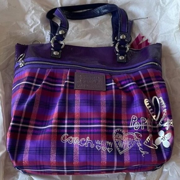 Coach Poppy Tartan Plaid Glam Tote Bag, New without Tag, Never worn - Picture 12 of 14